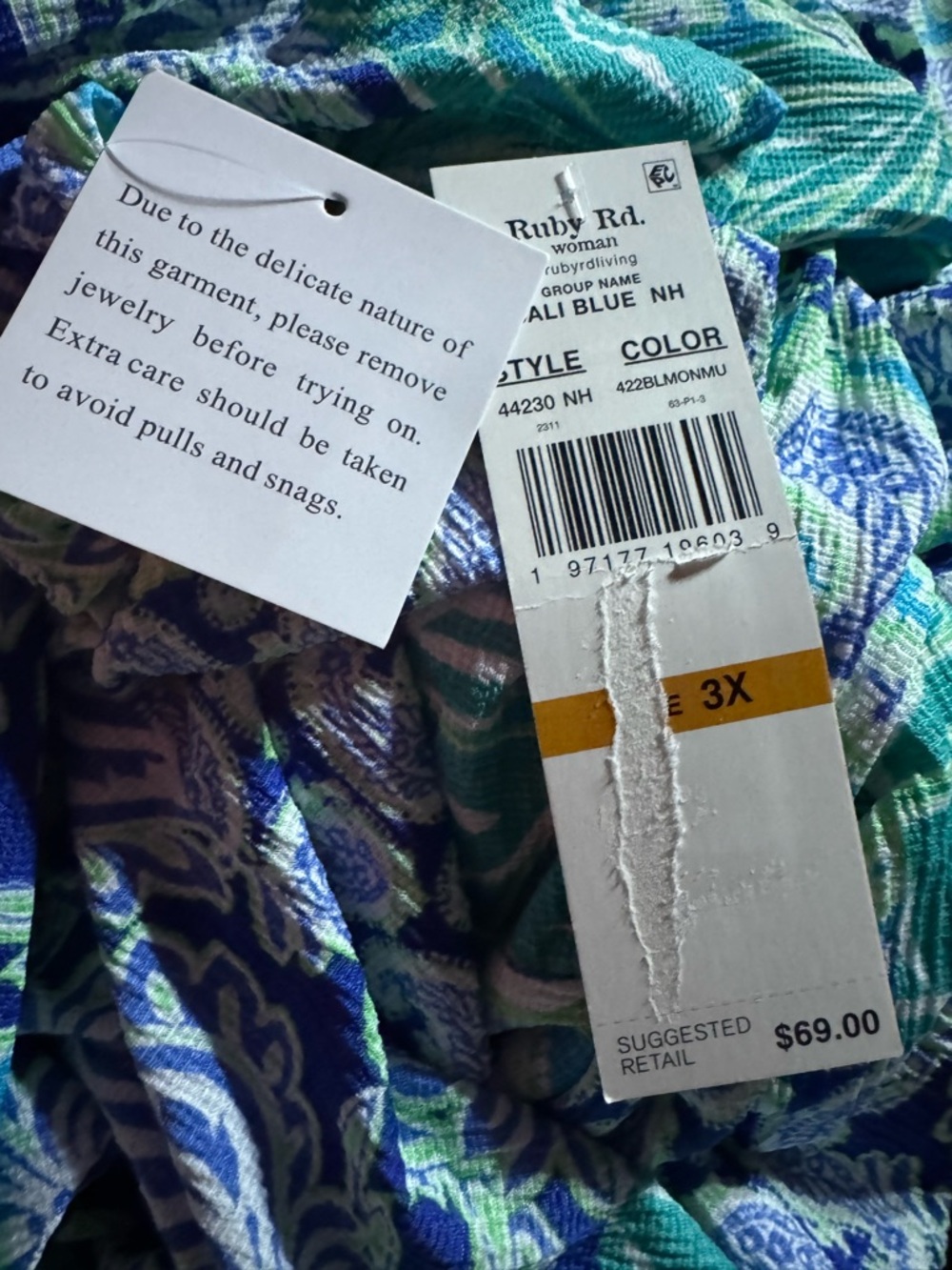 Ruby Rd Bali Patchwork Knit Cardigan Top Blue Green Sea Colors Size 3X NWT - Picture 7 of 10